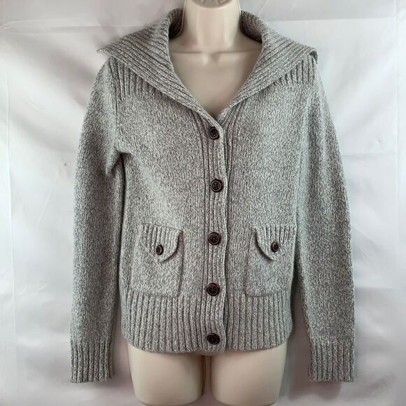 Banana Republic gray wool cardigan w/ wide collar - Picture 1 of 14